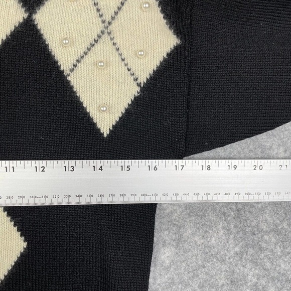 Vtg Semplice Wool Sweater Women's M Argyle Beaded Angora Lambswool Black - Picture 6 of 10